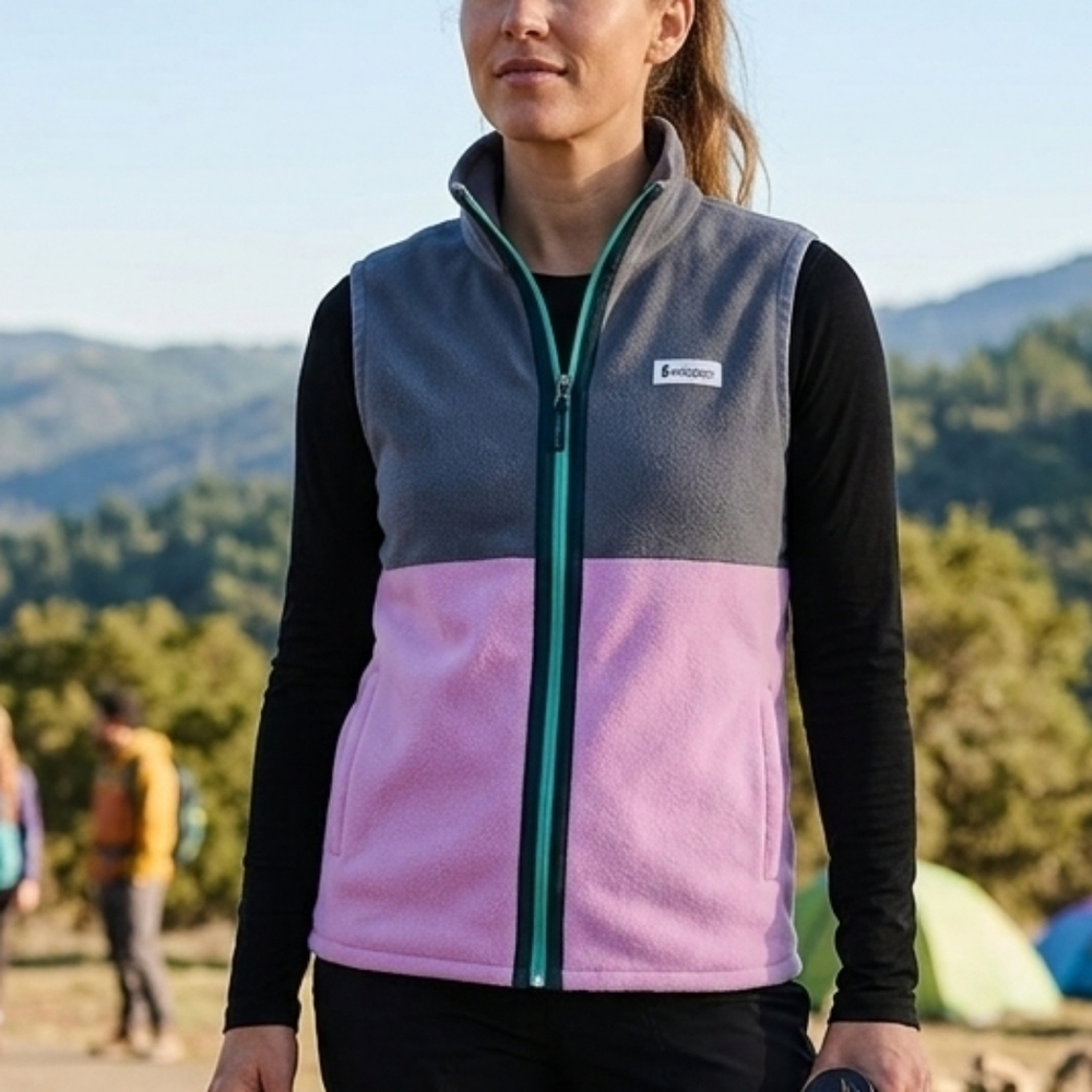 Cotopaxi Fleece Vest XL Gray Pink Colorblock Teal Zip Lightweight Outdoor Jacket
